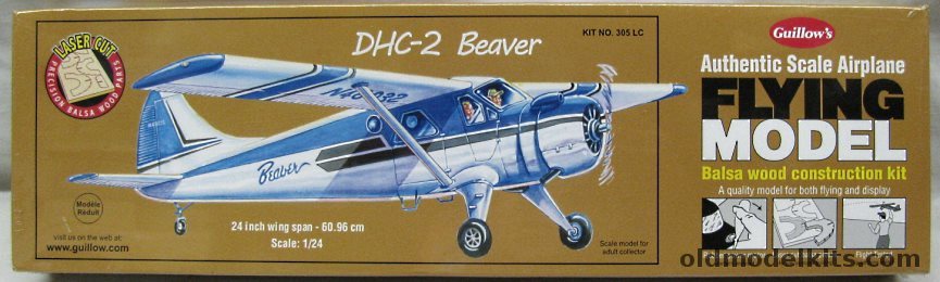 Guillows 1/24 DHC-2 Beaver - 24 Inch Wingspan Flying Model, 305LC plastic model kit